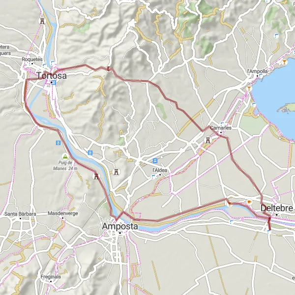 Miniatura della mappa di ispirazione al ciclismo "Giro in bicicletta tra Deltebre e dintorni" nella regione di Cataluña, Spain. Generata da Tarmacs.app, pianificatore di rotte ciclistiche