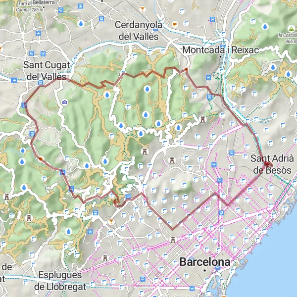 Karten-Miniaturansicht der Radinspiration "Rundweg von Eixample: Auf den Spuren von Turó del Putxet und Sant Adrià de Besòs" in Cataluña, Spain. Erstellt vom Tarmacs.app-Routenplaner für Radtouren