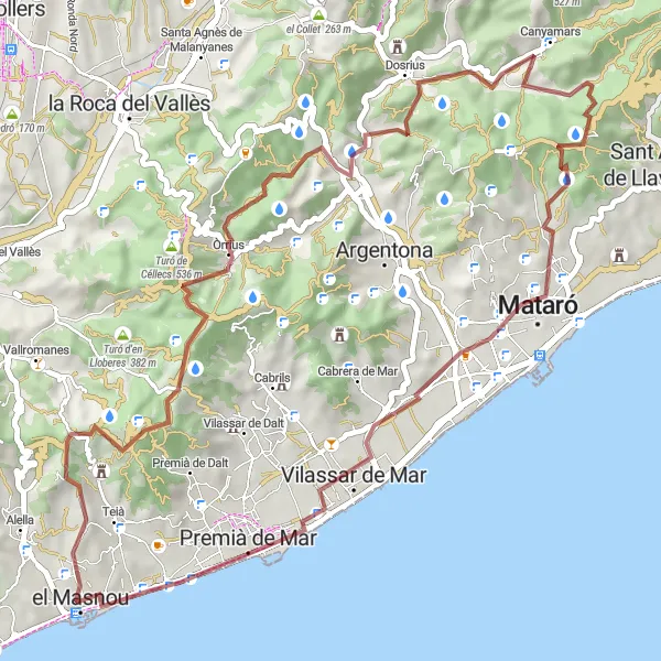 Karten-Miniaturansicht der Radinspiration "Naturschönheiten von Dosrius und Vilassar de Mar" in Cataluña, Spain. Erstellt vom Tarmacs.app-Routenplaner für Radtouren