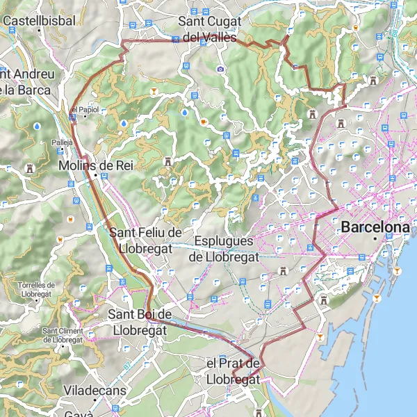 Miniatuurkaart van de fietsinspiratie "Schilderachtige gravelrit in Catalonië" in Cataluña, Spain. Gemaakt door de Tarmacs.app fietsrouteplanner