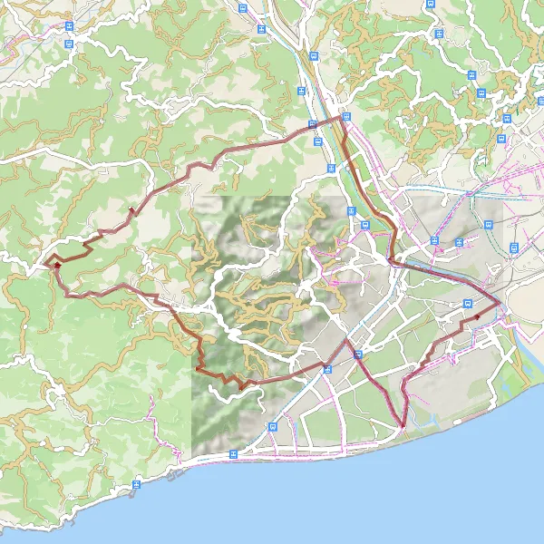 Miniaturní mapa "Gravelová cyklotrasa v okolí El Prat de Llobregat" inspirace pro cyklisty v oblasti Cataluña, Spain. Vytvořeno pomocí plánovače tras Tarmacs.app