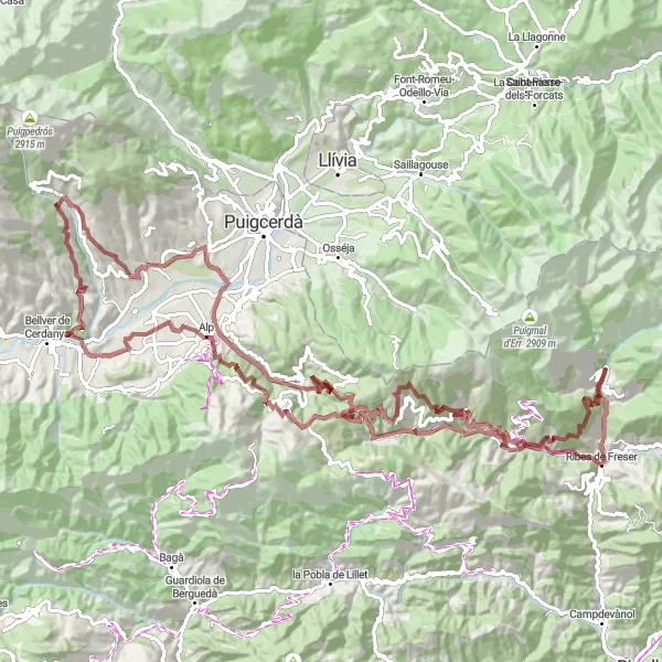 Miniature de la carte de l'inspiration cycliste "Les Montagnes de Cataluña" dans la Cataluña, Spain. Générée par le planificateur d'itinéraire cycliste Tarmacs.app