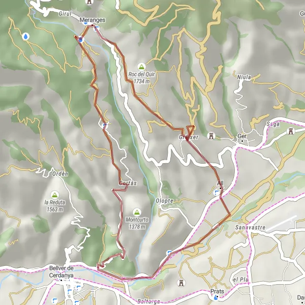 Miniature de la carte de l'inspiration cycliste "Randonnée à travers les Vallées" dans la Cataluña, Spain. Générée par le planificateur d'itinéraire cycliste Tarmacs.app