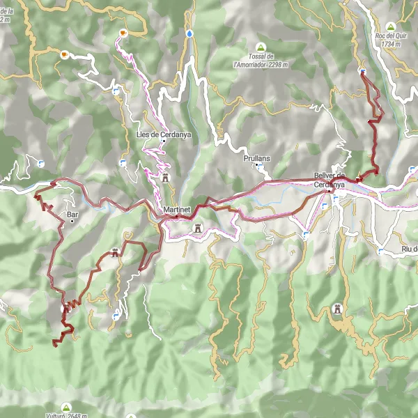 Miniaturekort af cykelinspirationen "Bellver de Cerdanya - Monterròs - el Cantó de Músser - Toloriu - el Querforadat - Serrat de les Maleses - Martinet - Tossal Negre - Roca Punxenta Tur" i Cataluña, Spain. Genereret af Tarmacs.app cykelruteplanlægger