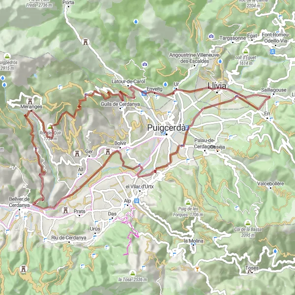 Miniatura della mappa di ispirazione al ciclismo "Giro in bici su sterrato intorno a Éller" nella regione di Cataluña, Spain. Generata da Tarmacs.app, pianificatore di rotte ciclistiche