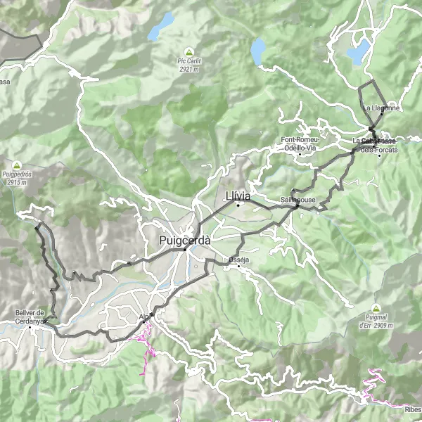 Miniatuurkaart van de fietsinspiratie "Road route door de Catalaanse bergen" in Cataluña, Spain. Gemaakt door de Tarmacs.app fietsrouteplanner