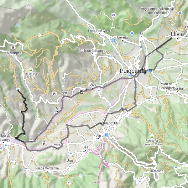 Miniatura della mappa di ispirazione al ciclismo "Giro in bicicletta verso Cortàs e Isòvol" nella regione di Cataluña, Spain. Generata da Tarmacs.app, pianificatore di rotte ciclistiche