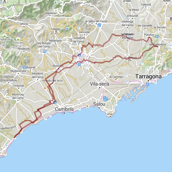 Miniaturní mapa "Cesta kolem els Pallaresos" inspirace pro cyklisty v oblasti Cataluña, Spain. Vytvořeno pomocí plánovače tras Tarmacs.app