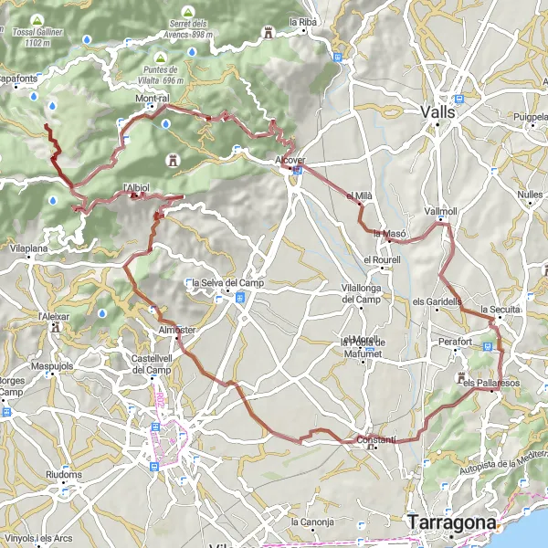 Miniaturní mapa "Zaobjeďte okolí els Pallaresos" inspirace pro cyklisty v oblasti Cataluña, Spain. Vytvořeno pomocí plánovače tras Tarmacs.app