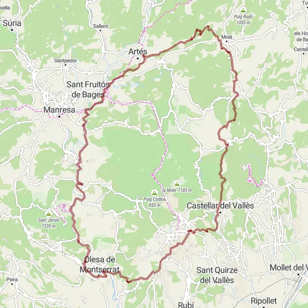 Map miniature of "Gravel Route around Esparreguera" cycling inspiration in Cataluña, Spain. Generated by Tarmacs.app cycling route planner