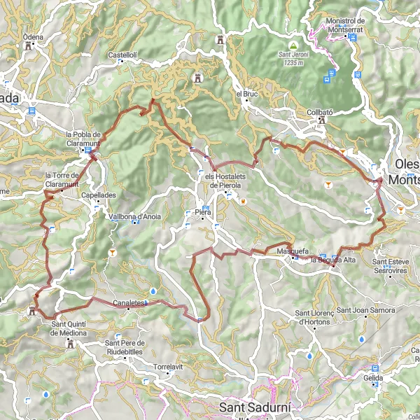 Karten-Miniaturansicht der Radinspiration "Gravel-Abenteuer durch die Natur" in Cataluña, Spain. Erstellt vom Tarmacs.app-Routenplaner für Radtouren