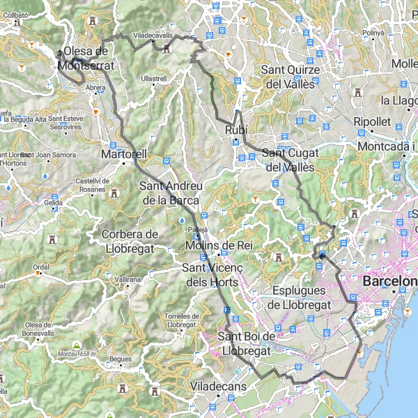 Karten-Miniaturansicht der Radinspiration "Rundtour nach Sant Andreu de la Barca" in Cataluña, Spain. Erstellt vom Tarmacs.app-Routenplaner für Radtouren