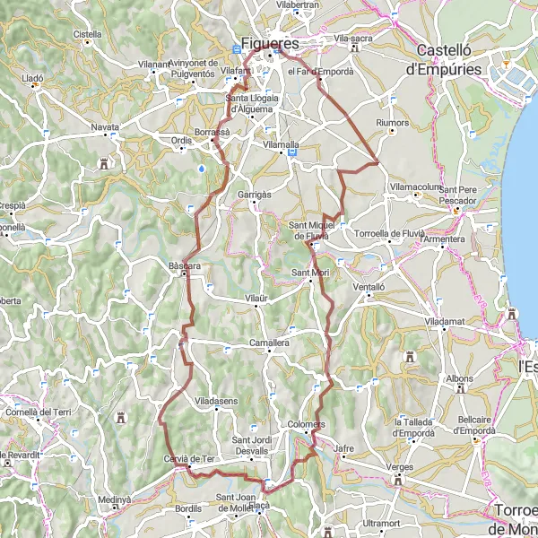 Miniaturní mapa "Gravelová trasa kolem Girony" inspirace pro cyklisty v oblasti Cataluña, Spain. Vytvořeno pomocí plánovače tras Tarmacs.app