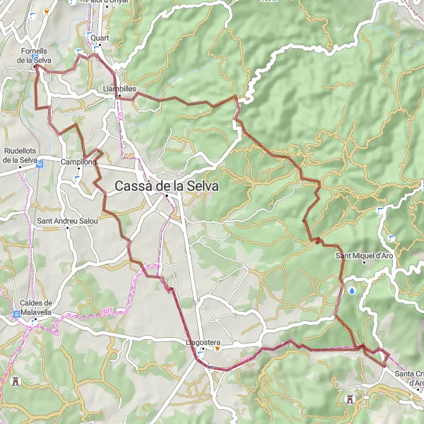 Karten-Miniaturansicht der Radinspiration "Graveltour durch die Landschaft um Fornells de la Selva" in Cataluña, Spain. Erstellt vom Tarmacs.app-Routenplaner für Radtouren