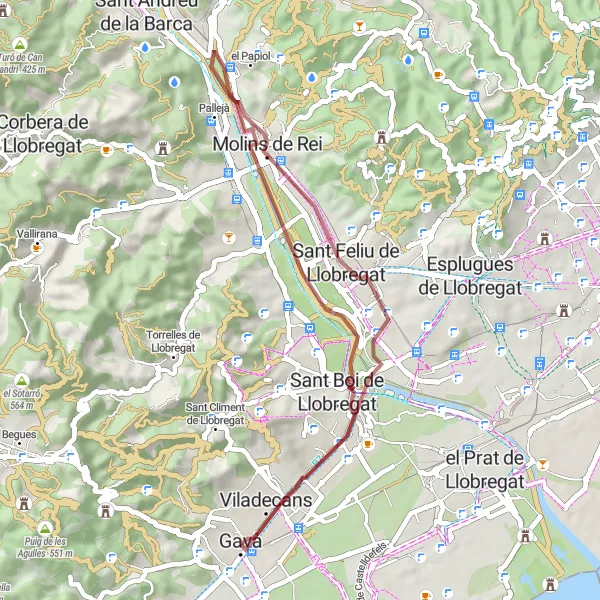 Miniatuurkaart van de fietsinspiratie "Gravelroute naar Sant Feliu de Llobregat en El mirador" in Cataluña, Spain. Gemaakt door de Tarmacs.app fietsrouteplanner