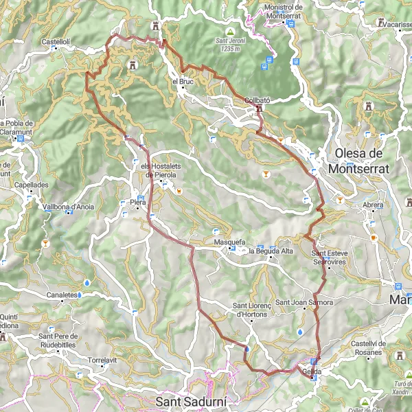 Karten-Miniaturansicht der Radinspiration "Rund um Gelida: Abenteuer auf Schotterwegen" in Cataluña, Spain. Erstellt vom Tarmacs.app-Routenplaner für Radtouren