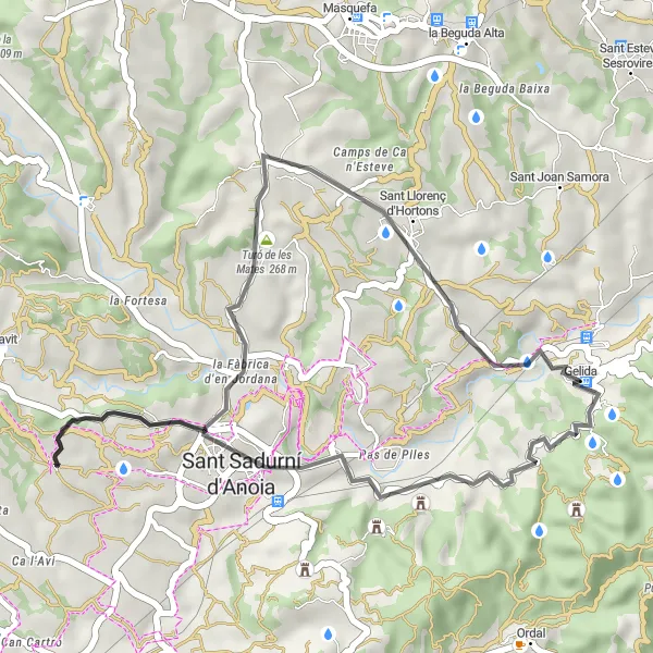 Miniaturekort af cykelinspirationen "Kort landevejscykelrute omkring Gelida" i Cataluña, Spain. Genereret af Tarmacs.app cykelruteplanlægger