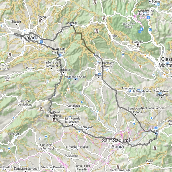 Miniatuurkaart van de fietsinspiratie "Bergachtige Wegen Verkenning" in Cataluña, Spain. Gemaakt door de Tarmacs.app fietsrouteplanner