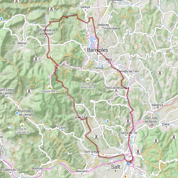 Miniatura della mappa di ispirazione al ciclismo "Canet d'Adri - Banyoles Gravel Route" nella regione di Cataluña, Spain. Generata da Tarmacs.app, pianificatore di rotte ciclistiche