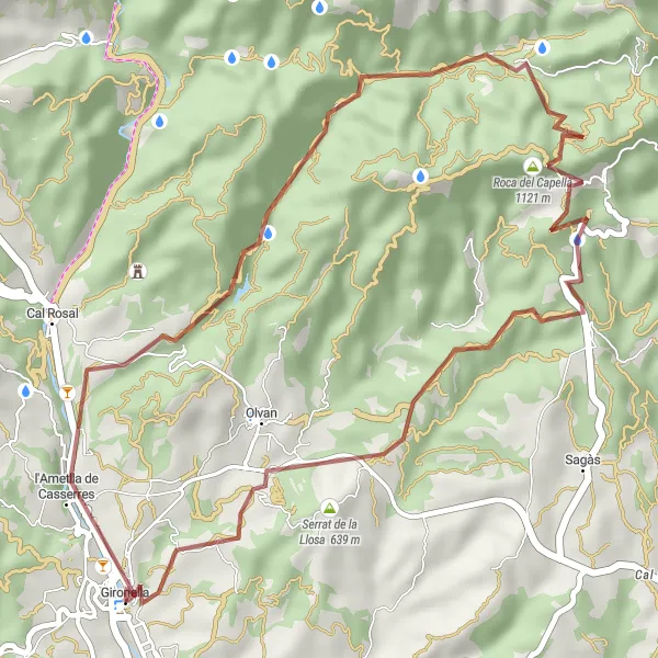 Miniaturní mapa "Gravel Route to Gironella via picturesque villages" inspirace pro cyklisty v oblasti Cataluña, Spain. Vytvořeno pomocí plánovače tras Tarmacs.app