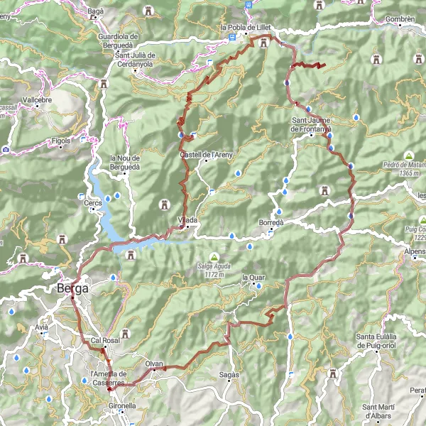 Miniature de la carte de l'inspiration cycliste "Wilderness Expedition in Berguedà" dans la Cataluña, Spain. Générée par le planificateur d'itinéraire cycliste Tarmacs.app