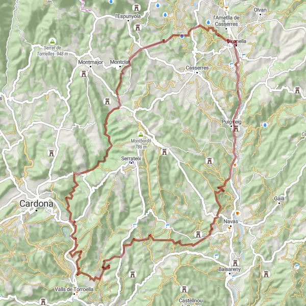 Miniatua del mapa de inspiración ciclista "Ruta dels Castells" en Cataluña, Spain. Generado por Tarmacs.app planificador de rutas ciclistas