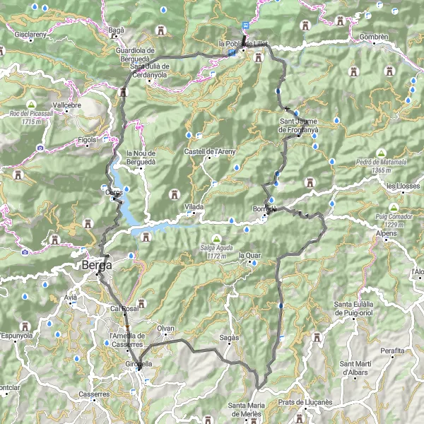 Miniaturní mapa "Road Route to Sant Jaume de Frontanyà" inspirace pro cyklisty v oblasti Cataluña, Spain. Vytvořeno pomocí plánovače tras Tarmacs.app