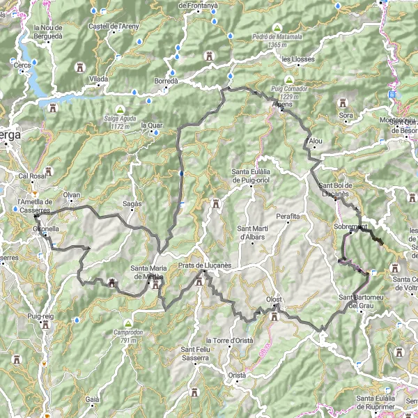 Miniatuurkaart van de fietsinspiratie "Wegrit door Vilardell en Santa Llúcia de Sobremunt naar Gironella" in Cataluña, Spain. Gemaakt door de Tarmacs.app fietsrouteplanner