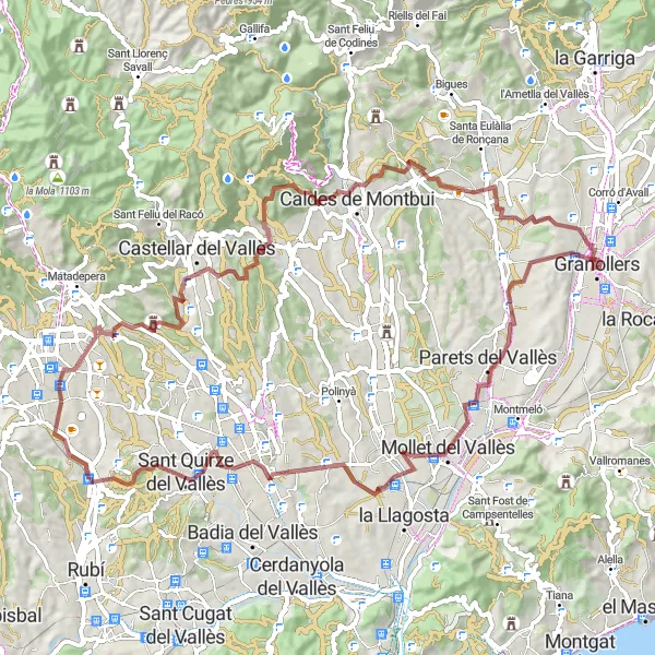 Miniatuurkaart van de fietsinspiratie "Off-road avontuur van Granollers naar Canovelles" in Cataluña, Spain. Gemaakt door de Tarmacs.app fietsrouteplanner
