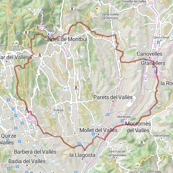 Miniaturekort af cykelinspirationen "Spændende grusvej cykeltur nær Granollers" i Cataluña, Spain. Genereret af Tarmacs.app cykelruteplanlægger