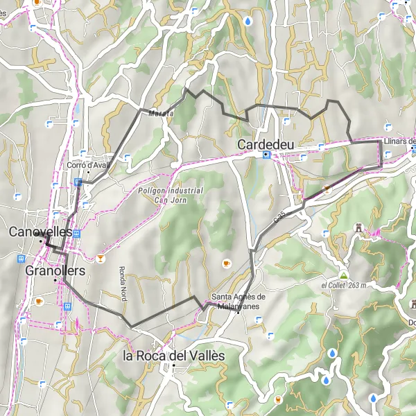 Miniatuurkaart van de fietsinspiratie "Rondrit door het platteland van Granollers" in Cataluña, Spain. Gemaakt door de Tarmacs.app fietsrouteplanner