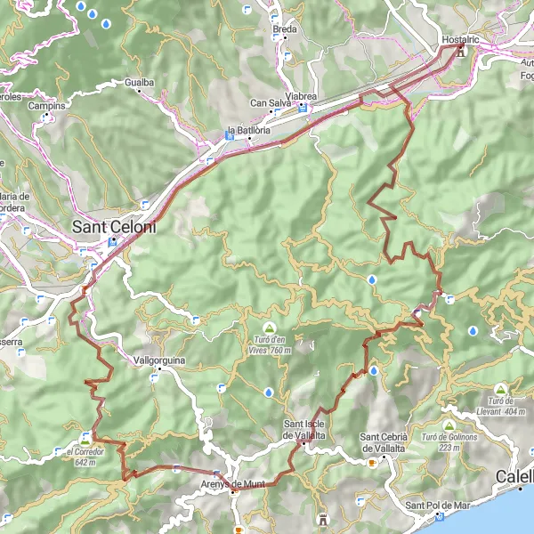 Map miniature of "Gravel Adventure to Sant Celoni" cycling inspiration in Cataluña, Spain. Generated by Tarmacs.app cycling route planner