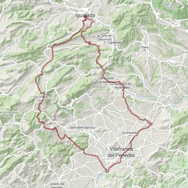 Karten-Miniaturansicht der Radinspiration "Gravel-Abenteuer von Igualada nach Santa Margarida de Montbui" in Cataluña, Spain. Erstellt vom Tarmacs.app-Routenplaner für Radtouren