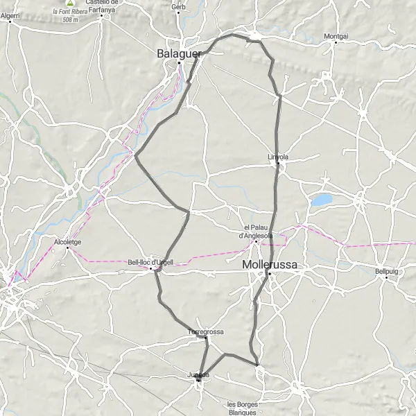 Miniaturní mapa "Trasa kolem Térmens" inspirace pro cyklisty v oblasti Cataluña, Spain. Vytvořeno pomocí plánovače tras Tarmacs.app