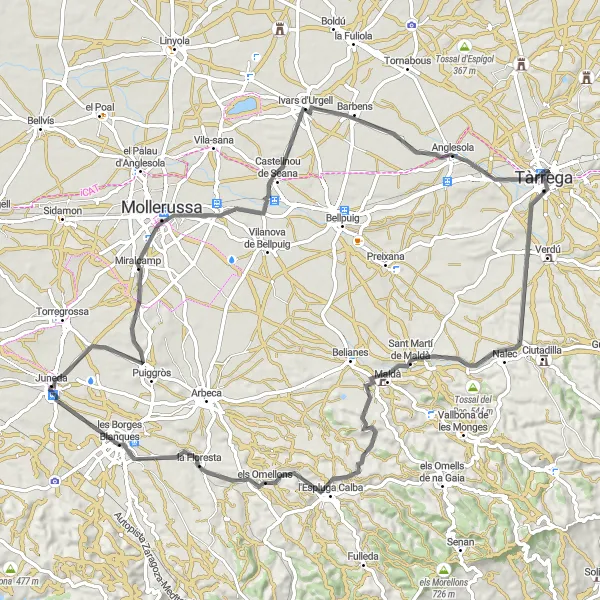 Miniaturní mapa "Road Ruta z Juneda" inspirace pro cyklisty v oblasti Cataluña, Spain. Vytvořeno pomocí plánovače tras Tarmacs.app