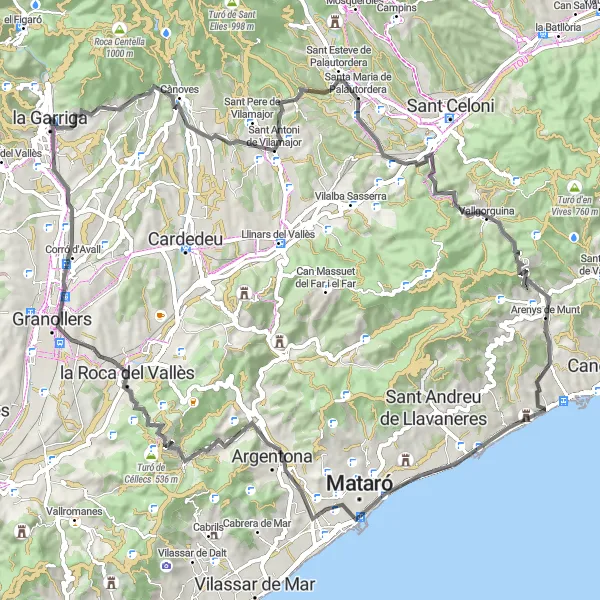 Map miniature of "El Puig del Castell de Samalús Loop" cycling inspiration in Cataluña, Spain. Generated by Tarmacs.app cycling route planner