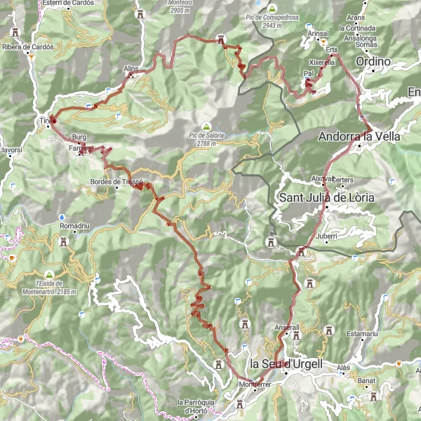 Miniatua del mapa de inspiración ciclista "Ruta de Gravel Extrema alrededor de La Seu d'Urgell" en Cataluña, Spain. Generado por Tarmacs.app planificador de rutas ciclistas