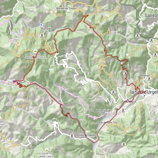 Miniatua del mapa de inspiración ciclista "Ruta de Gravel a través de La Seu d'Urgell" en Cataluña, Spain. Generado por Tarmacs.app planificador de rutas ciclistas