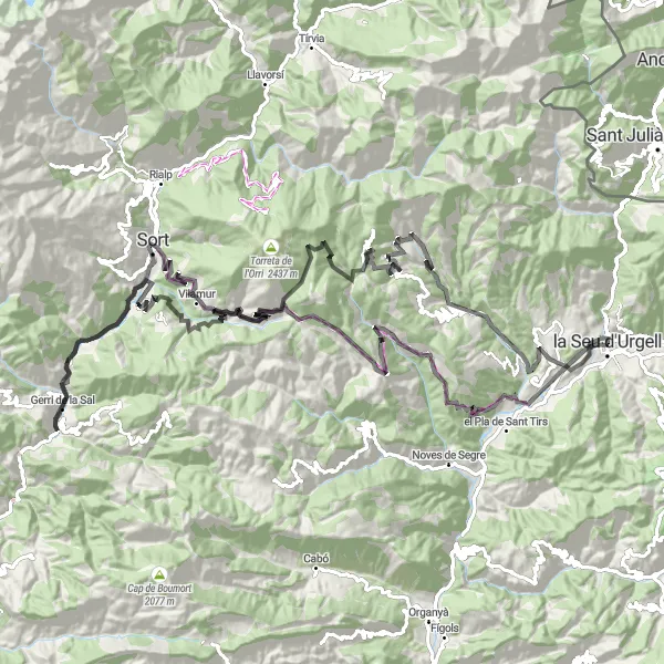 Karten-Miniaturansicht der Radinspiration "Adrenalin pur: Straßen-Rundstrecke um la Seu d'Urgell" in Cataluña, Spain. Erstellt vom Tarmacs.app-Routenplaner für Radtouren