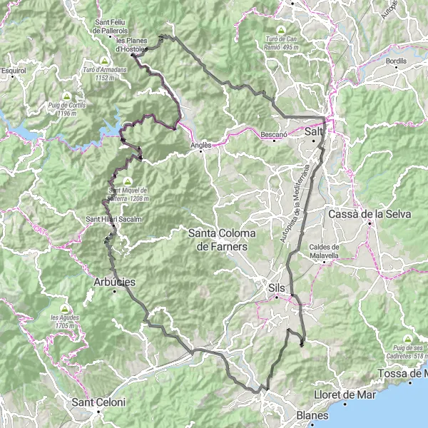 Miniature de la carte de l'inspiration cycliste "La Route des Églises" dans la Cataluña, Spain. Générée par le planificateur d'itinéraire cycliste Tarmacs.app