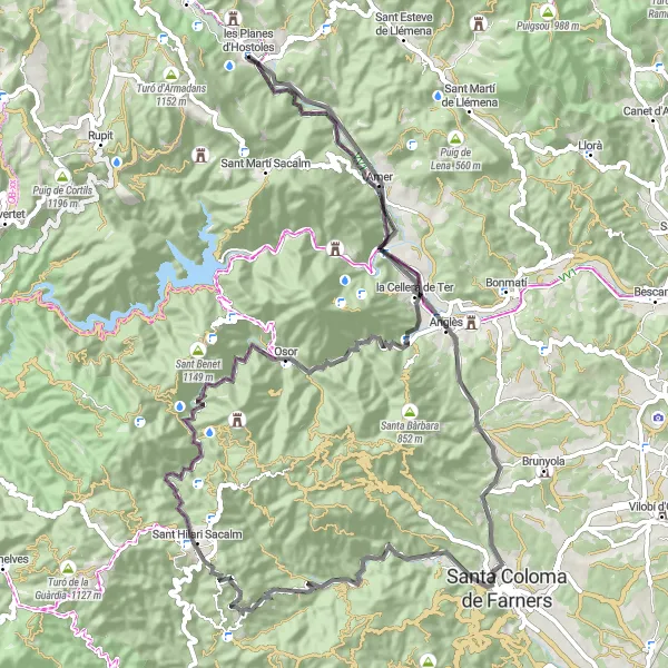 Miniaturní mapa "Okružní cesta kolem les Planes d'Hostoles" inspirace pro cyklisty v oblasti Cataluña, Spain. Vytvořeno pomocí plánovače tras Tarmacs.app