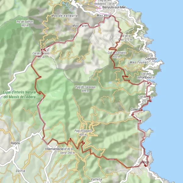 Map miniature of "Scenic Beauty and Historic Monuments" cycling inspiration in Cataluña, Spain. Generated by Tarmacs.app cycling route planner