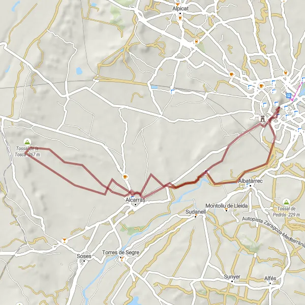 Miniatua del mapa de inspiración ciclista "Ruta de Albatàrrec y Tossal de la Tosca" en Cataluña, Spain. Generado por Tarmacs.app planificador de rutas ciclistas