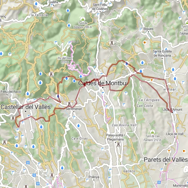 Miniatura della mappa di ispirazione al ciclismo "Alla scoperta di Castell de Sentmenat e Torre Gros" nella regione di Cataluña, Spain. Generata da Tarmacs.app, pianificatore di rotte ciclistiche