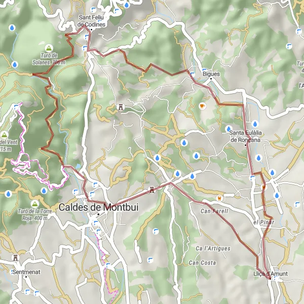 Miniatua del mapa de inspiración ciclista "Caminos de Grava y Naturaleza" en Cataluña, Spain. Generado por Tarmacs.app planificador de rutas ciclistas