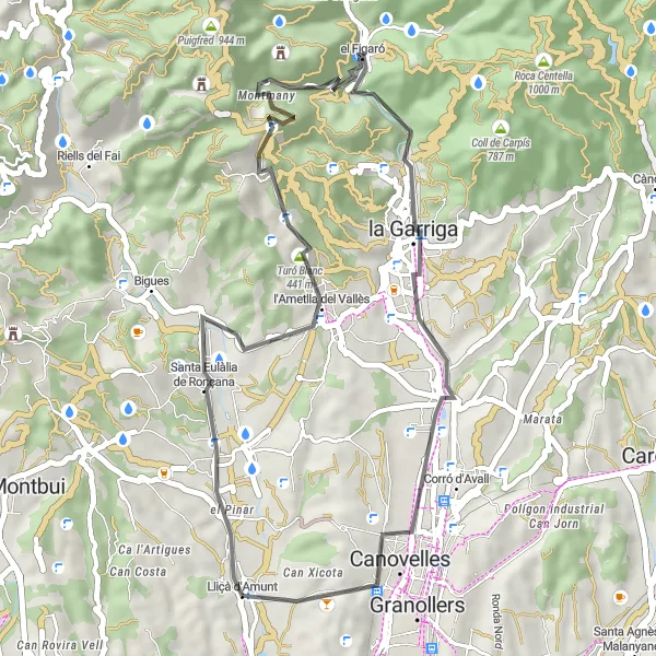 Miniature de la carte de l'inspiration cycliste "Escapade à Vélo autour de Lliçà d'Amunt" dans la Cataluña, Spain. Générée par le planificateur d'itinéraire cycliste Tarmacs.app