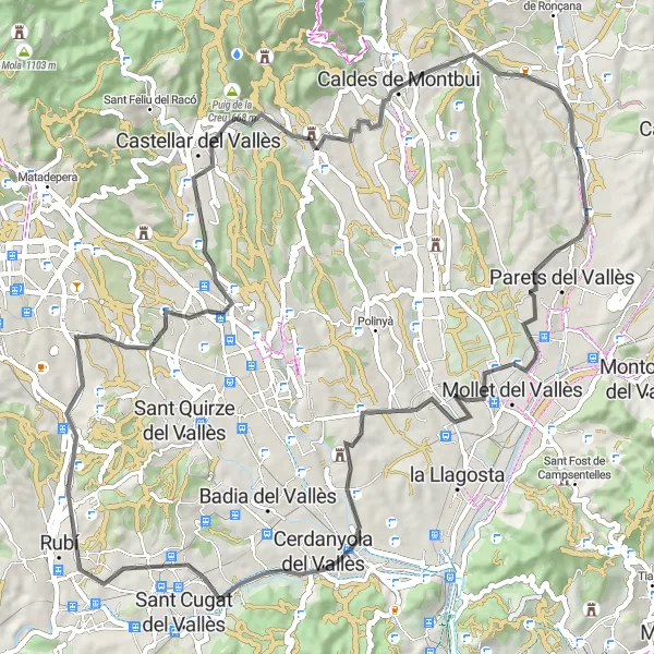 Map miniature of "Lliçà d'Amunt Loop" cycling inspiration in Cataluña, Spain. Generated by Tarmacs.app cycling route planner