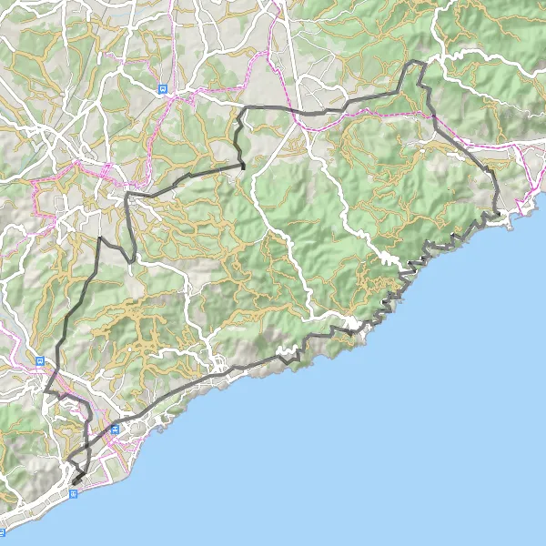 Miniature de la carte de l'inspiration cycliste "Défi de la Costa Brava" dans la Cataluña, Spain. Générée par le planificateur d'itinéraire cycliste Tarmacs.app