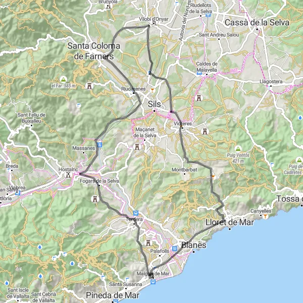 Miniaturní mapa "Okružní cesta kolem Malgrat de Mar" inspirace pro cyklisty v oblasti Cataluña, Spain. Vytvořeno pomocí plánovače tras Tarmacs.app