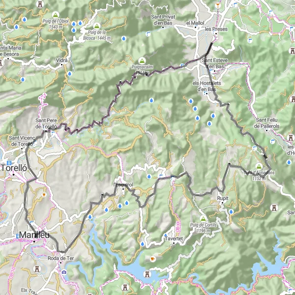 Miniature de la carte de l'inspiration cycliste "Parcours panoramique à travers les collines" dans la Cataluña, Spain. Générée par le planificateur d'itinéraire cycliste Tarmacs.app